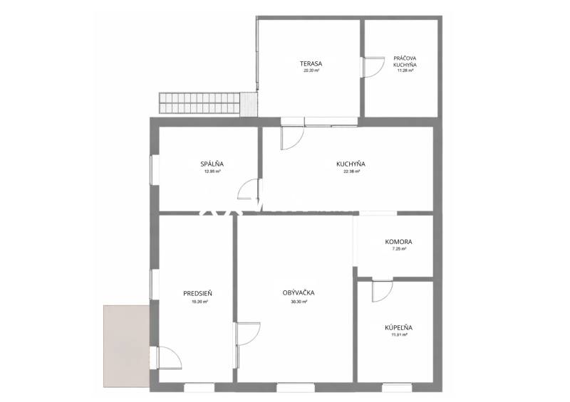 Családi ház alaprajza Hernádkakiban hálószobával, nappalival, konyhával, terasszal és fürdőszobával.