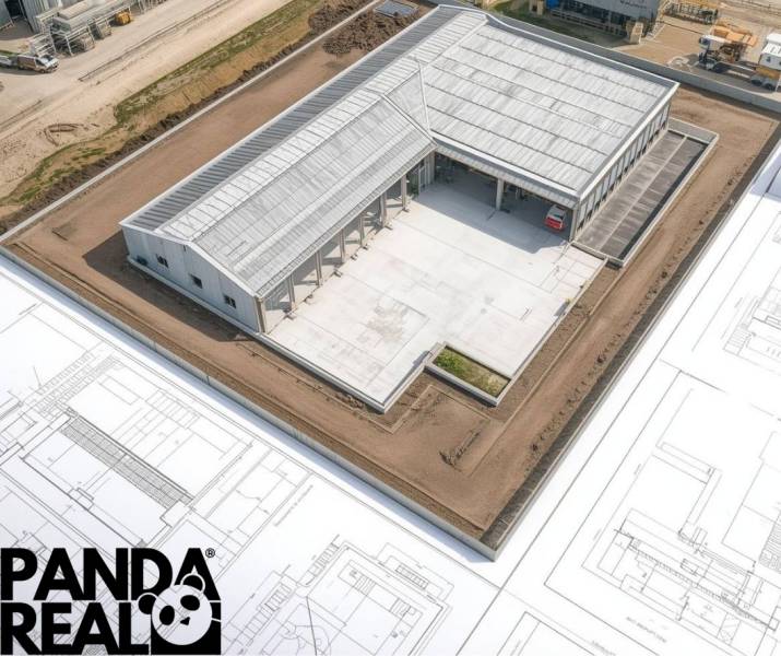 A Bojnej kereskedelmi komplexum építése az építészeti tervek részleteivel.