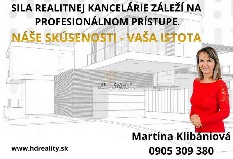 Ingatlaniroda professzionális hozzáállással. Kapcsolat: Martina Klibániová, weboldal: HD Realty.