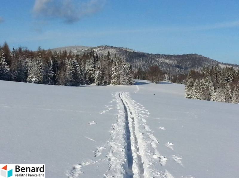 Litmanová melletti üdülőterületek hóval borítva, havas fákkal és dombokkal körülvéve.