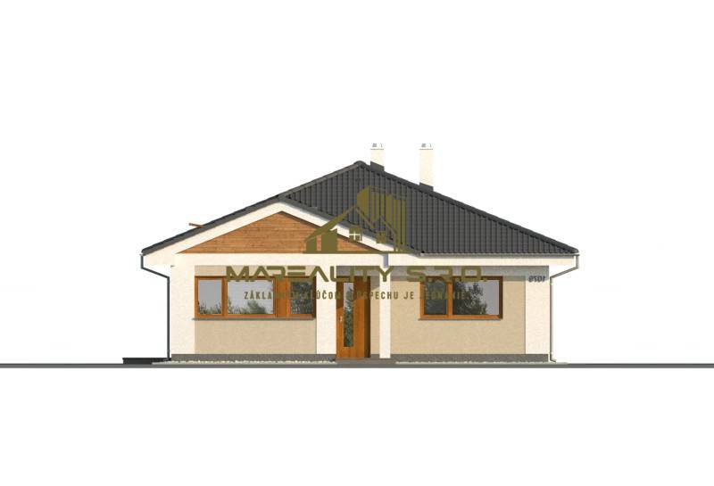 Családi ház az Első kápolna utcában Záhorská Ves-ben, ferde tetővel és fa dekorációval.