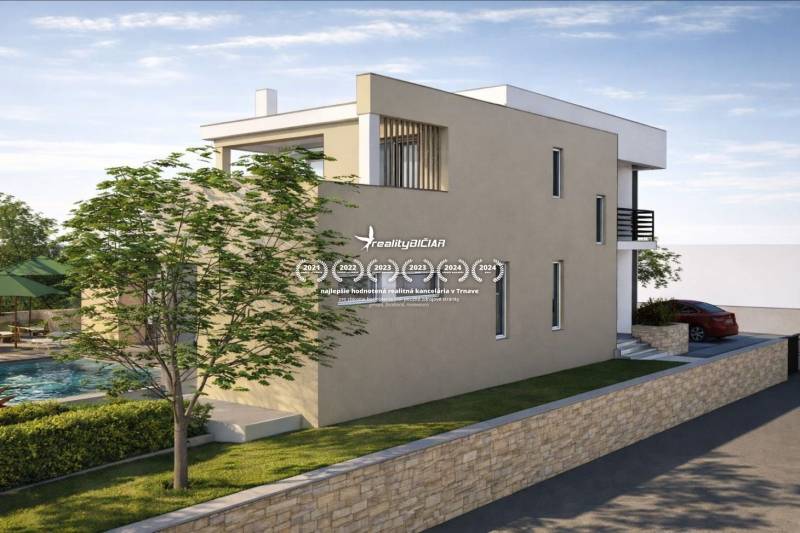 Kétszintes épület medencével lakóövezeti telkeken Ljubačban, Ljubač utca.