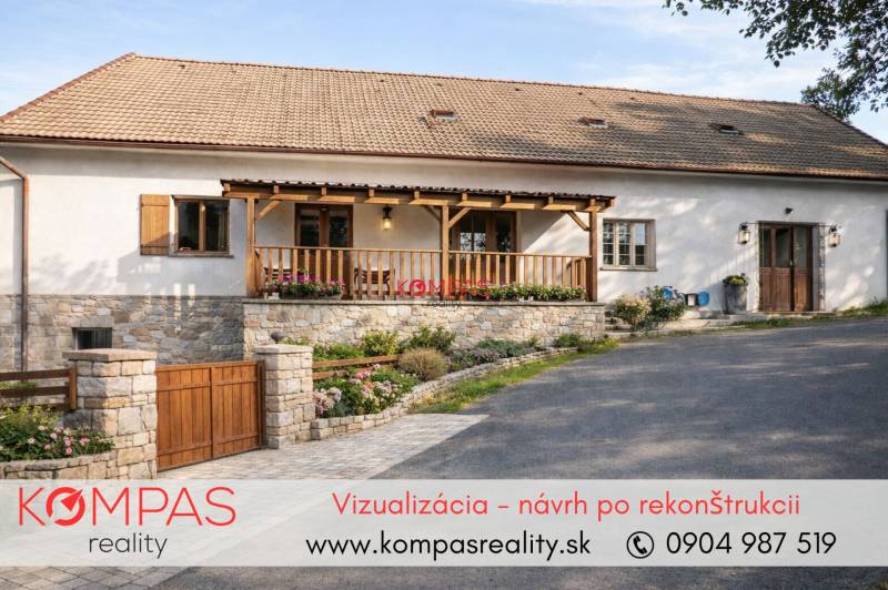 Családi ház nyeregtetővel és kőfallal Vígľašská Huta-Kalinka községben.
