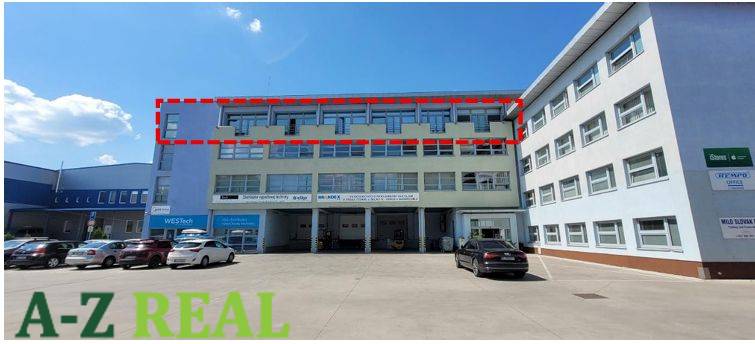 Irodaház a Stará Vajnorskán, Pozsony - Újváros. Parkoló az előtérben.