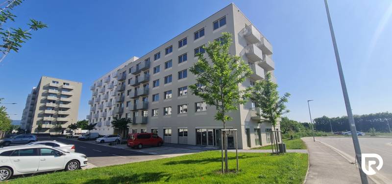 Lakóházak erkélyekkel, fák és parkoló autók az Ivanská úton, Pozsony - Ružinov.