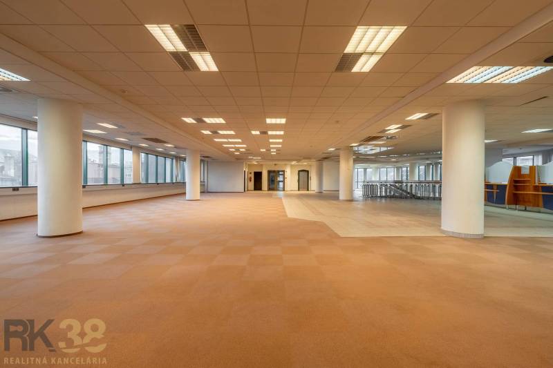 Tágas irodai tér szőnyegpadlóval és oszlopokkal, ideális kihasználásra.