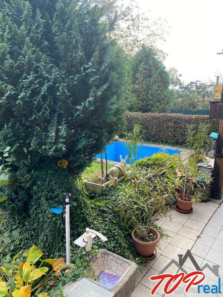 A kassai - Felsővály melletti városrészben található nyaraló kertje medencével és növényekkel.