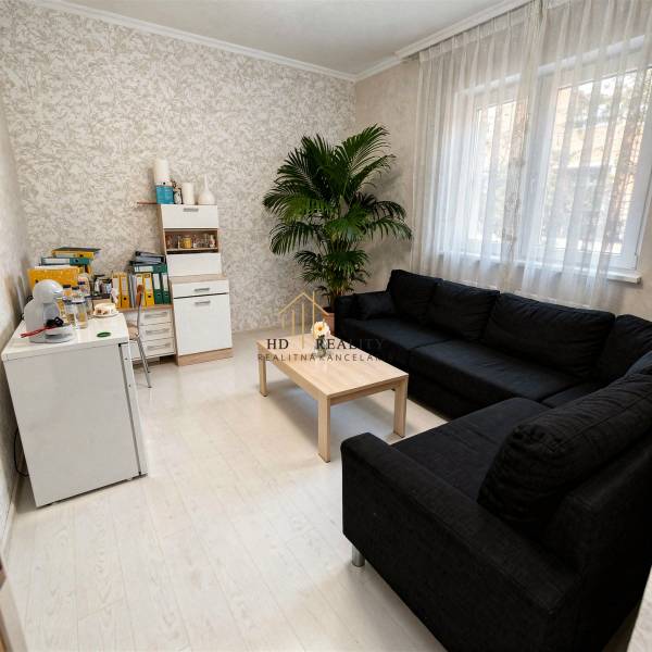 Kanapé, dohányzóasztal és növény a gyártóhelyiség belső terében, fa dekorációjú padlóval.