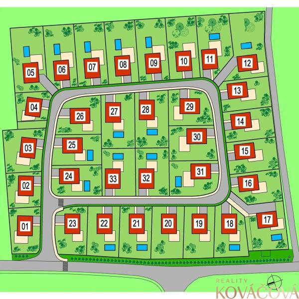 Bývací pozemkový plán Kočovce s očíslovanými parcelami.