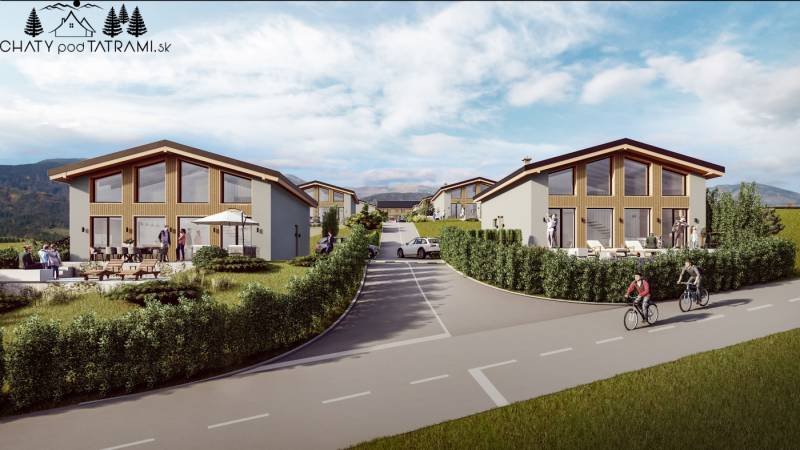 Házak terasszal és hegyi kilátással Dolná Lehota utcában, Dolná Lehota.