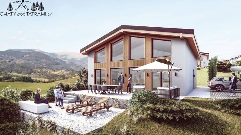 Ház Dolná Lehota-ban terasszal és hegyi kilátással, ülőhelyekkel és napozóágyakkal.