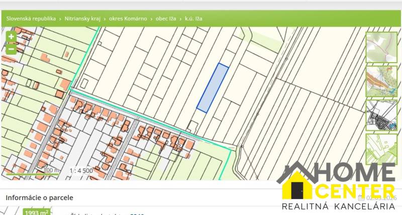 Az Iža községben lakóhely céljára kijelölt telkek térképe, kiemelt parcella.