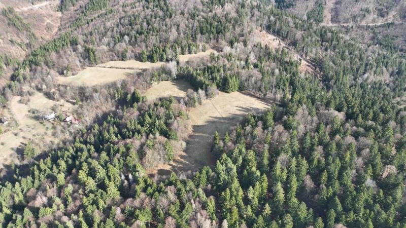 Mezőgazdasági és erdőterületek Lazoch pod Makytou-ban, erdőkkel és füves területekkel körülvéve.