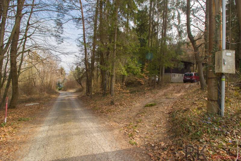 Természeti táj erdei úttal a Holčíkovce-i üdülőterületeken.