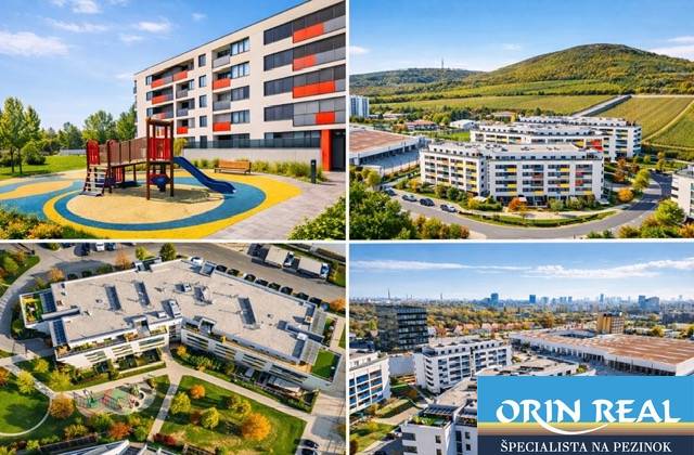 Lakókomplexum a Malokrasňanská utcában, Pozsony - Récse, zöldterülettel és játszótérrel.