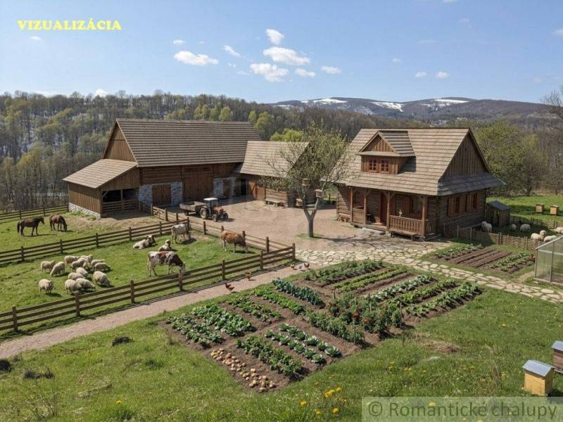 Vidéki birtok haszonállatokkal és kerttel gyönyörű tájon, Krupina közelében.