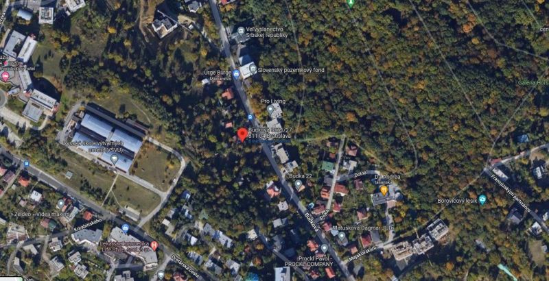 Légi felvétel a pozsonyi Búdková utcáról - Óváros, családi házakkal.