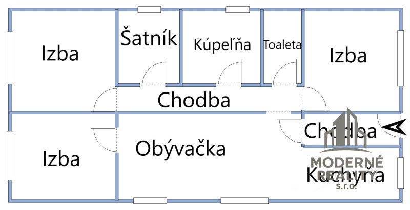 Andovci családi ház alaprajza szobákkal és szociális létesítményekkel.