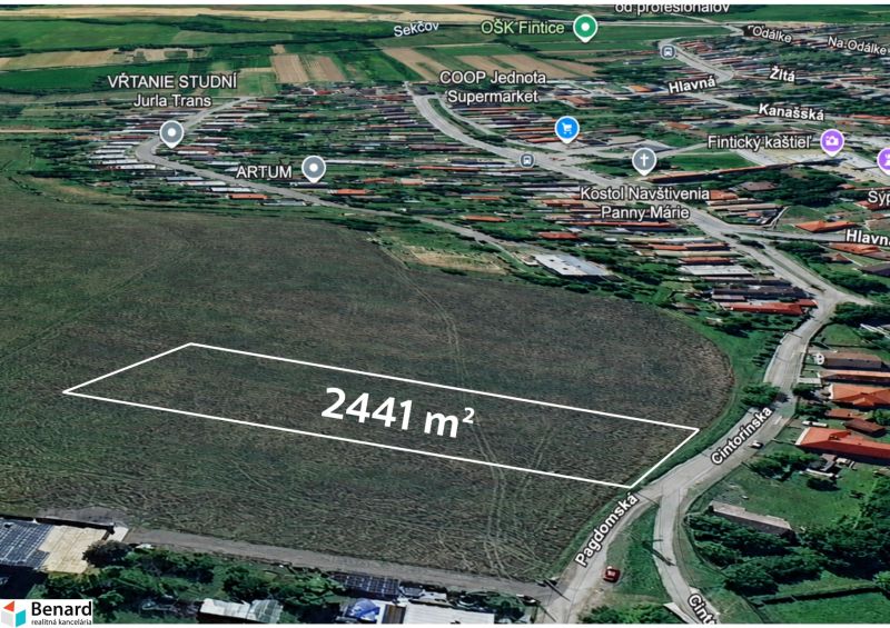 Telkek - lakóövezet Fintice-ben, méret 2441 m², látható helyi tájékozódási pontok.