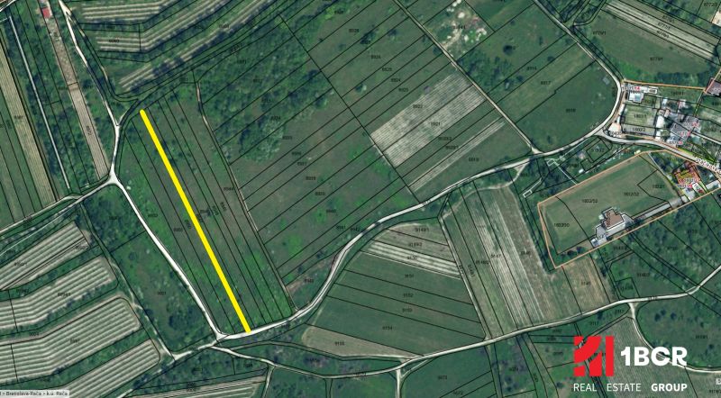Szőlőültetvények kataszteri térképe a Vtáčikova úton, Pozsony - Rača, a kijelölt telekkel.