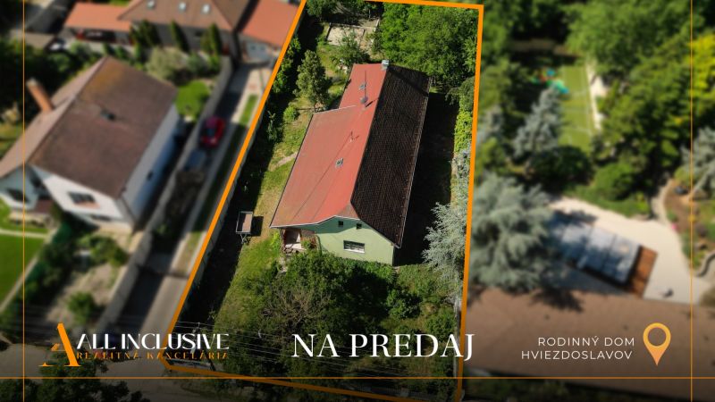 Családi ház madártávlatból Hviezdoslavovban, zölddel és kerttel körülvéve.