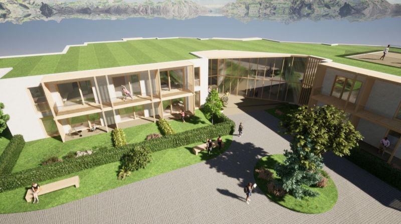 Modern épület zöld tetővel Nová Lesnában a Szállodák és panziók kategóriában.