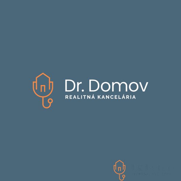 Dr. Domov ingatlaniroda logója hitelesített tagsággal, stílusos dizájn.