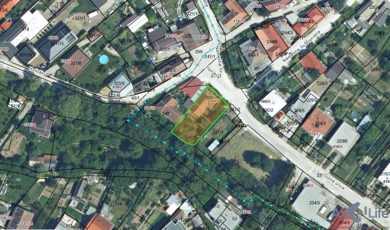 A Szent Flórián tér telkeinek térképe Krakkóban a családi házak elhelyezkedését mutatja.