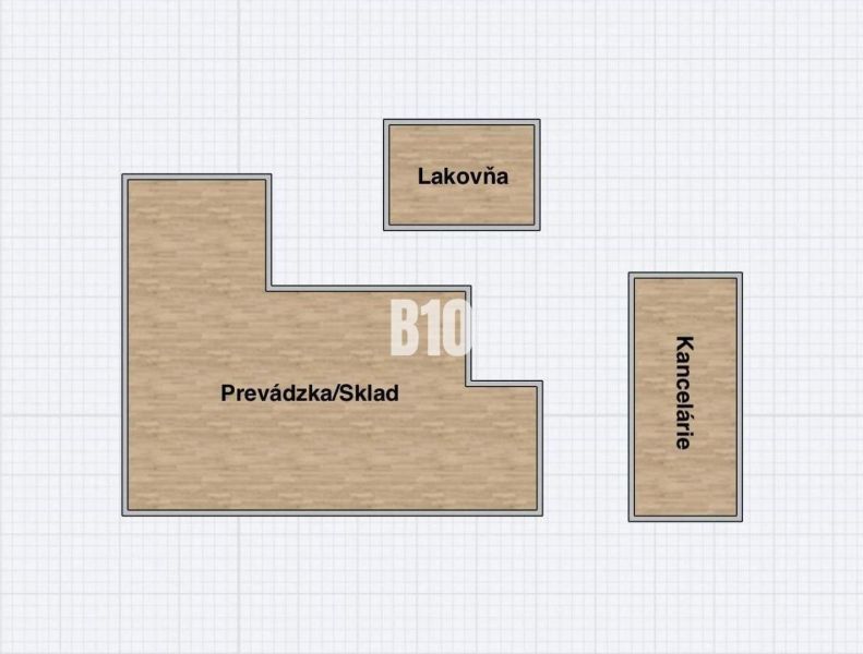 Priemysel ingatlan alaprajza üzemmel/raktárral, festőműhellyel és irodákkal.