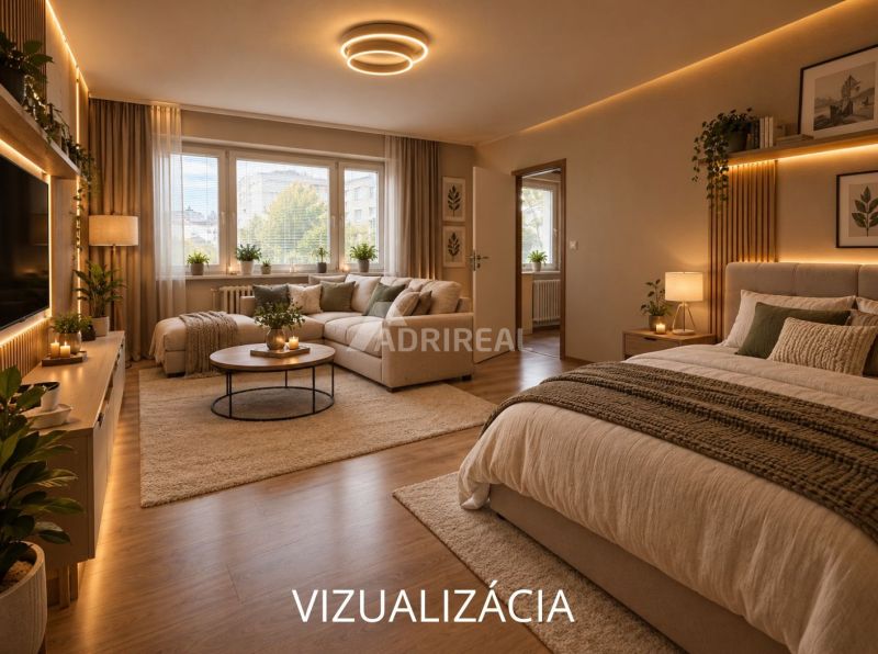 Elegáns nappali kényelmes bútorokkal és fa dekorációjú padlóval.