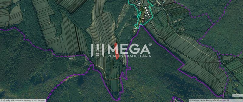 Légi térkép kiemelt telekkel Jasenov területén, Jasenov utca, Különleges ingatlanok.
