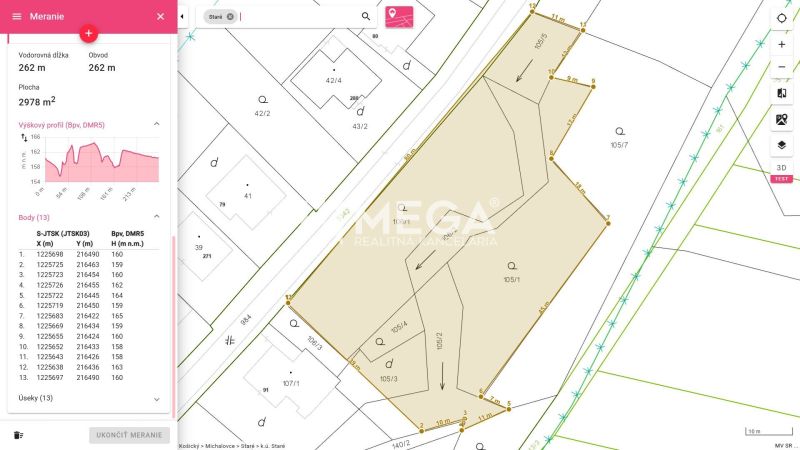 Eladó telek térképe Michalovcén, Staré, lakhatásra alkalmas, területe 2978 m².