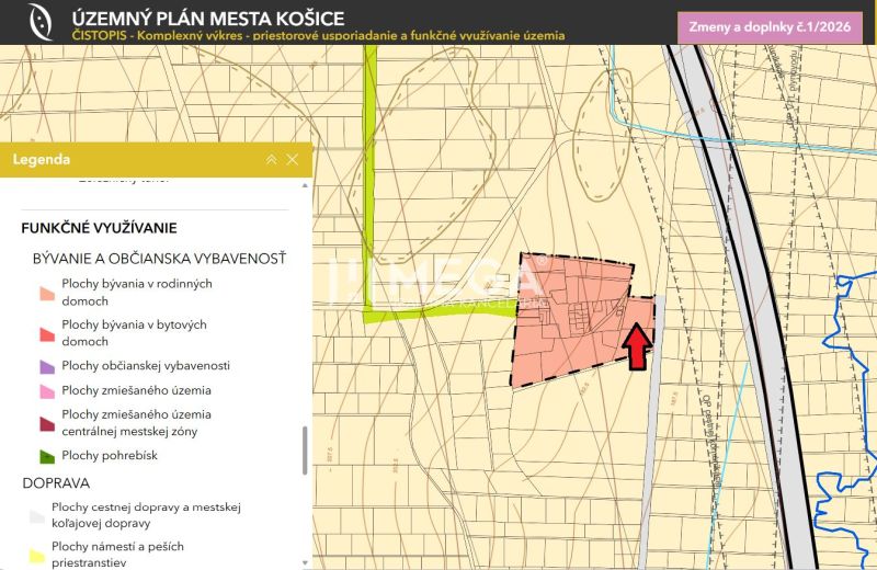 Košice IV területrendezési térképe, Rešov majer, a lakóingatlanokra összpontosítva.