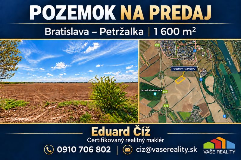Pozemek eladás Bratislavában - Petržalka, 1600 m², kereskedelmi hasznosítás.