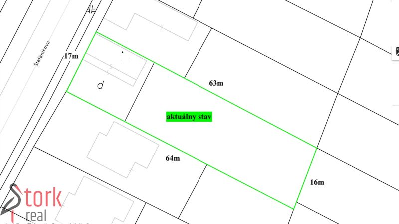 Telkek - lakóhely a Krušovce-i Štefánik utcában, méretei 17x63 méter.