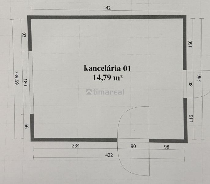 Iroda alaprajza 14,79 m² területtel.