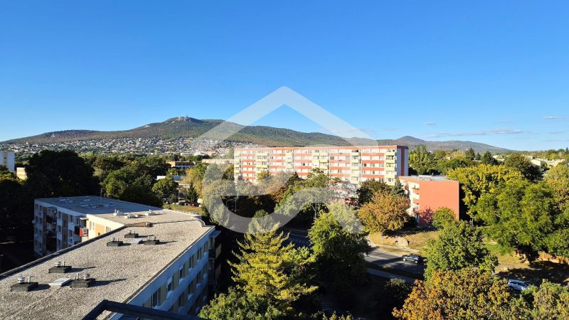 Kilátás a magasból egy lakótelepre, zöldterületre és hegyekre Nyitrán - Chrenová a Dlhán.