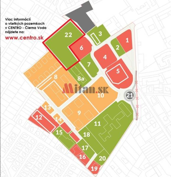 predaj, pozemky pre rodinné domy, CENTRO Čierna Voda - mapa